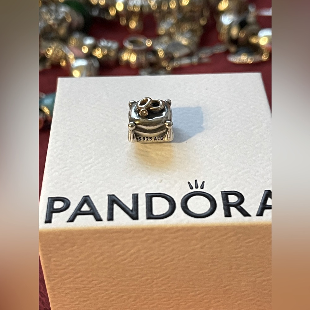 Authentic PANDORA s925/14k pillow, wedding diamond ring charm, retired